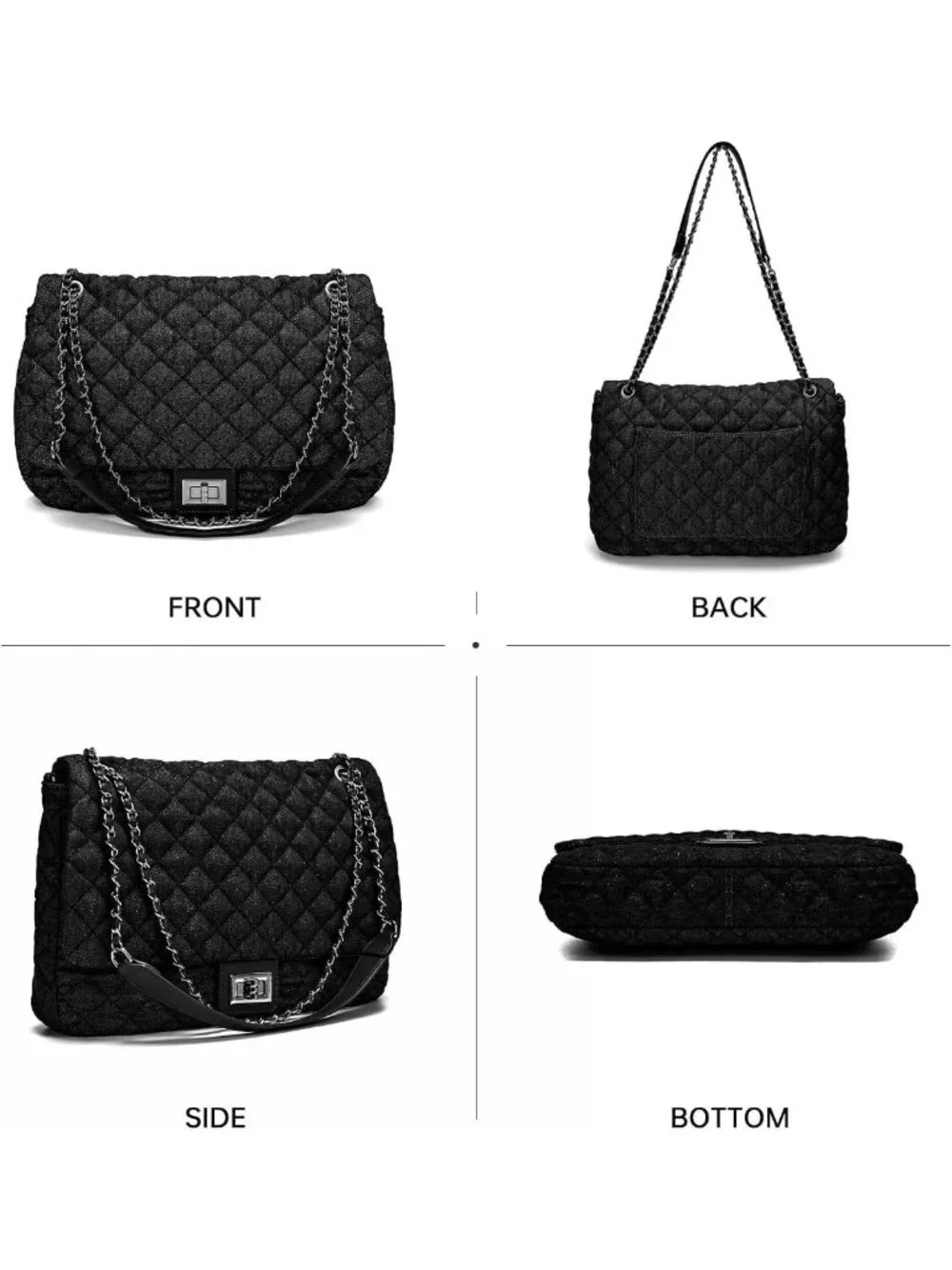 Quilted Denim Hobo Bag | Vintage Washed Jean Purse with Chain Strap for Women